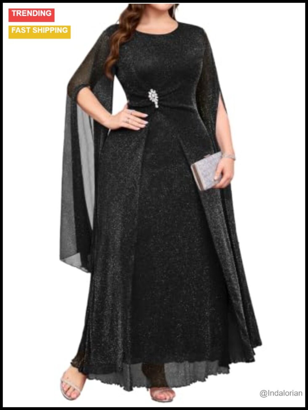 Plus Size Sparkly Formal Evening Gown with Statement Sleeves